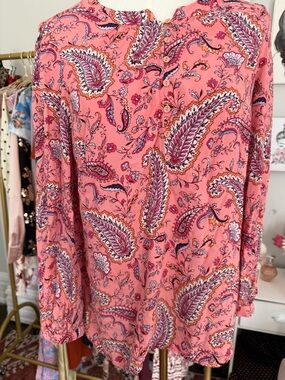 Talbots Pink Paisley Button-Front Blouse